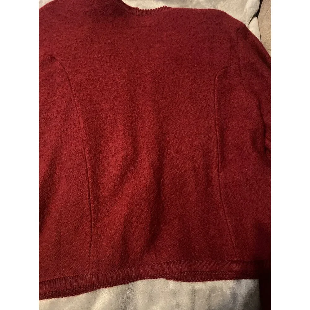 Vintage Tally-Ho Burgandy 100% Wool Button Cardigan Sweater L Womens Office wear